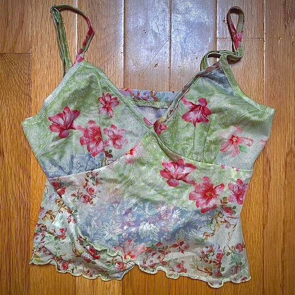 Y2K indie multicolor Floral crop top Small - Picture 2 of 4
